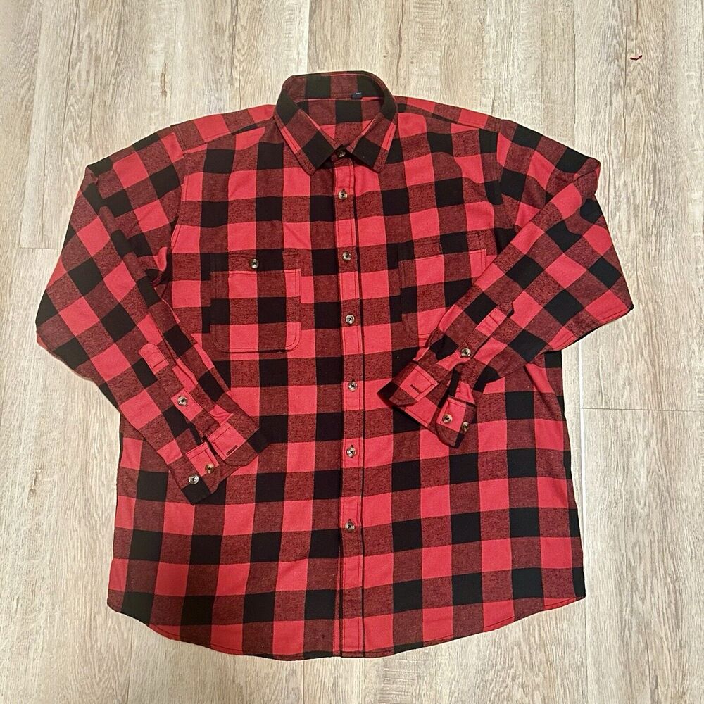 Design In Italy Luxury Shirt Mens X Large Red Buffalo Plaid Long Sleeve Flannel